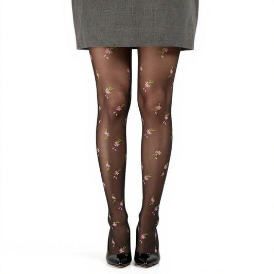 Sheer Floral Embroidered Tights with Delicate Blossom Pattern and Stretch Fit