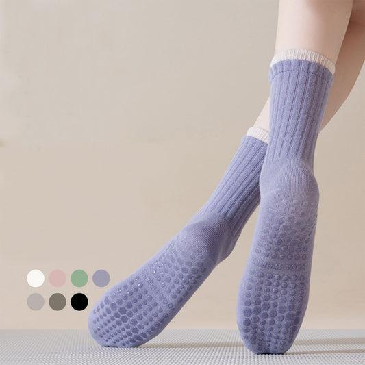Womens Non-Slip Grip Crew Socks 3 Pair Pack Custom Color Combos Soft Ribbed Cotton with 3D Silicone Heel