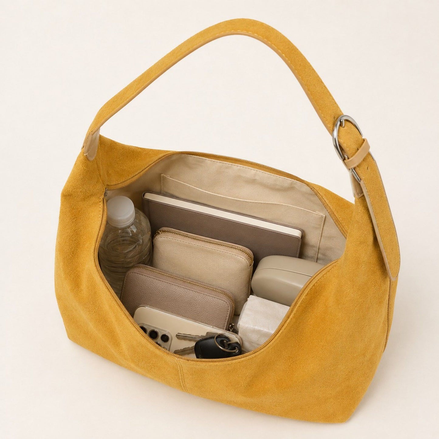 Faux Suede Slouchy Hobo Shoulder Bag