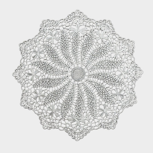 4 Set Round Crochet Lace Placemats with Floral Pattern 11.8 in