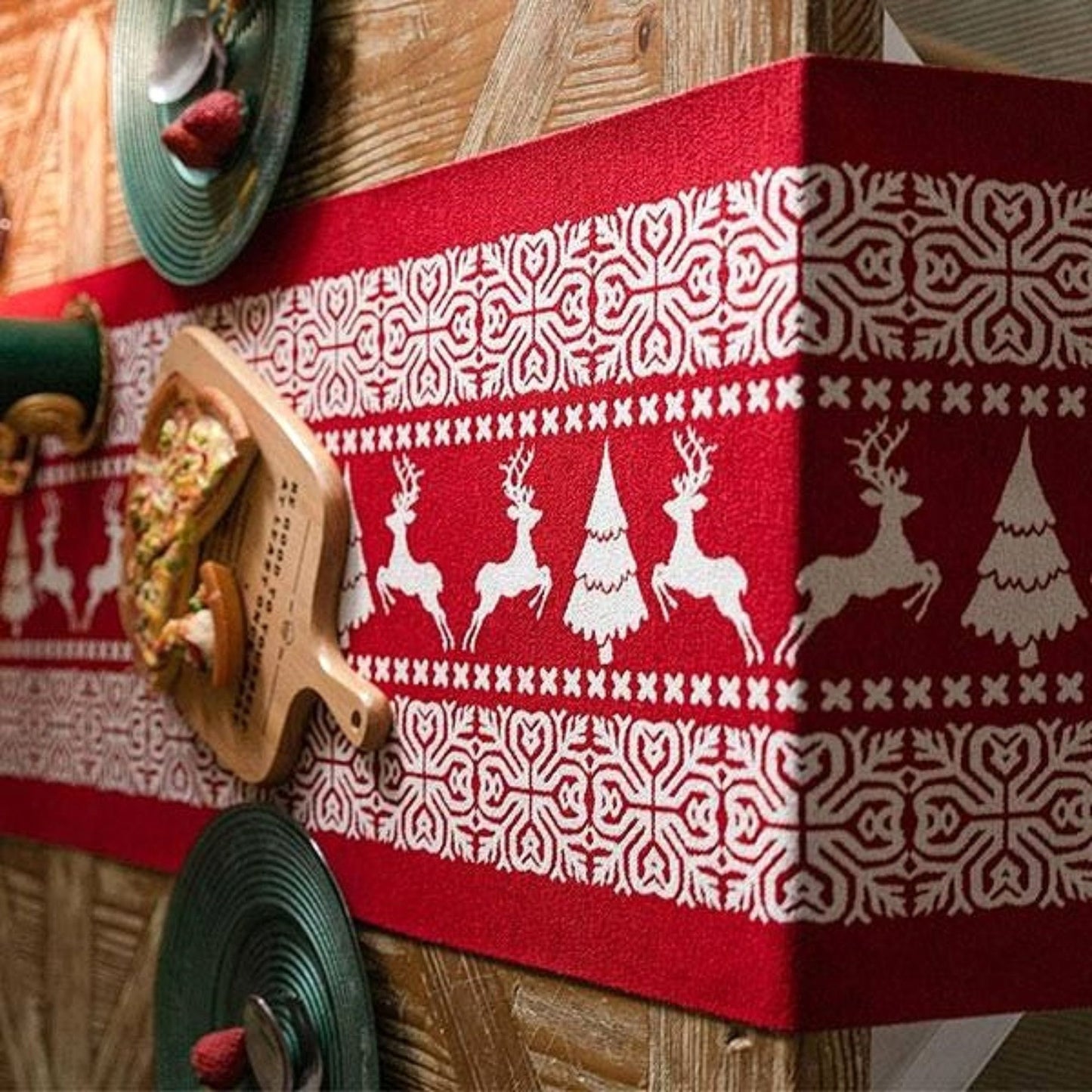 Christmas Patchwork Table Runner with Tassels for Holiday Dining Table Decor