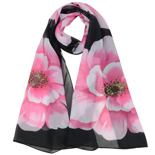 Floral Print Chiffon Scarf Lightweight Sheer Shawl Wraps Scarves for Women 19.69 x 63 inches