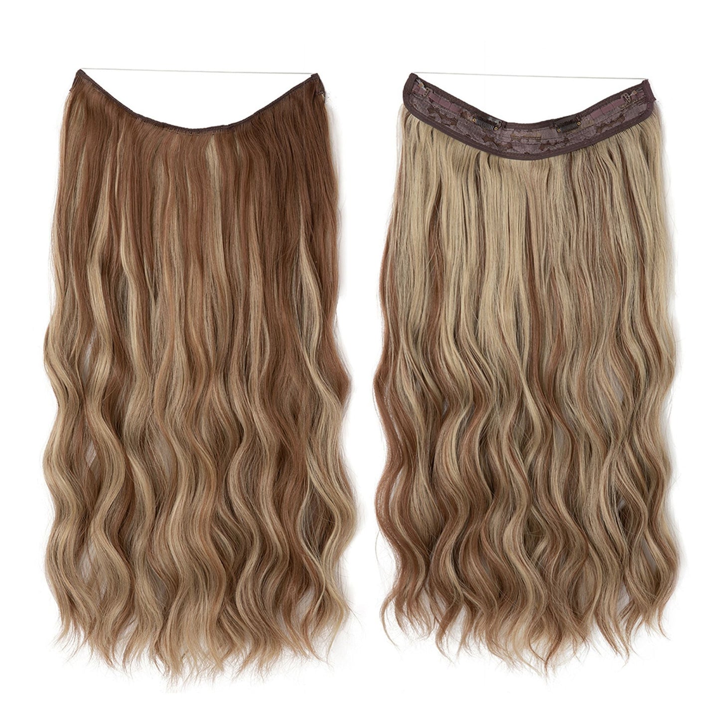 One Piece Long Wavy Curly Clip in Hair Wig Extension 20 Inches High for Women 4 Clips Brown