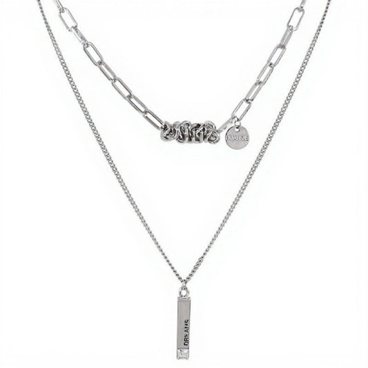 Women's Layered Chain Necklace with Engraved Dreams Pendant and Link Chain Design
