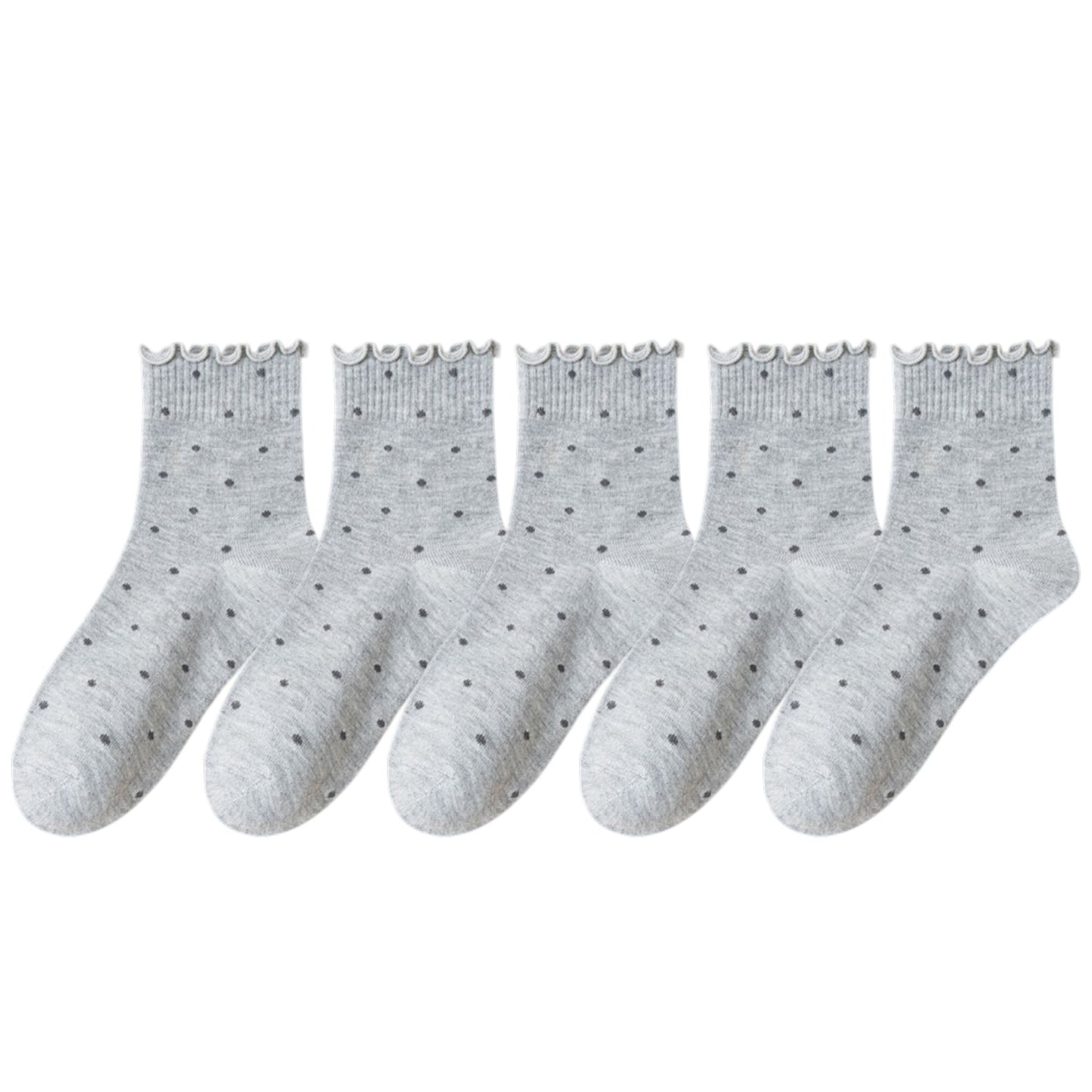 Polka Dot Ankle Socks Set Soft Cotton Blend Ruffle Trim Cuff Multiple Color Combos 5 Pairs