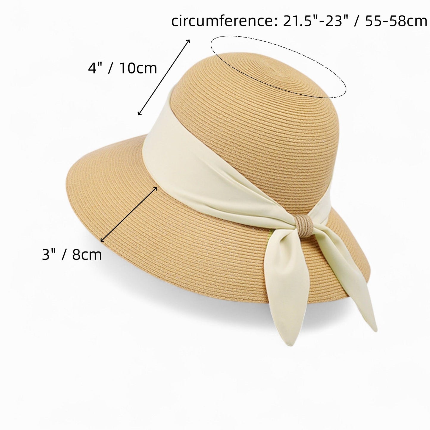 Women's Woven Floppy Sun Hat with Wide Ribbon Knot Detail and Curved Brim