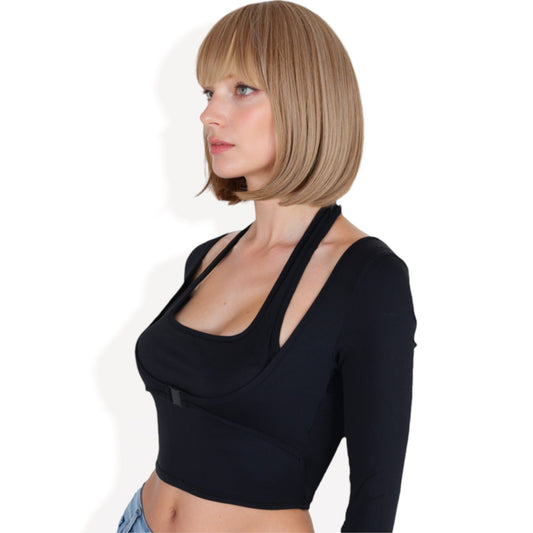 Women Ombre Brown 10inch Bob Wig with Bangs Heat Resistant Synthetic