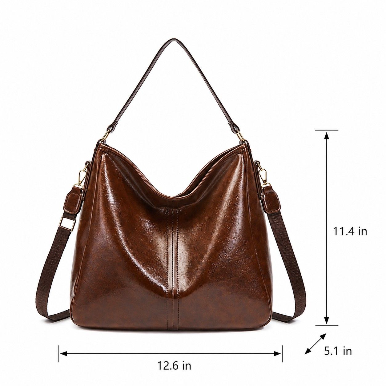 Faux Leather Hobo Shoulder Bag with Adjustable Strap and Zip Closure