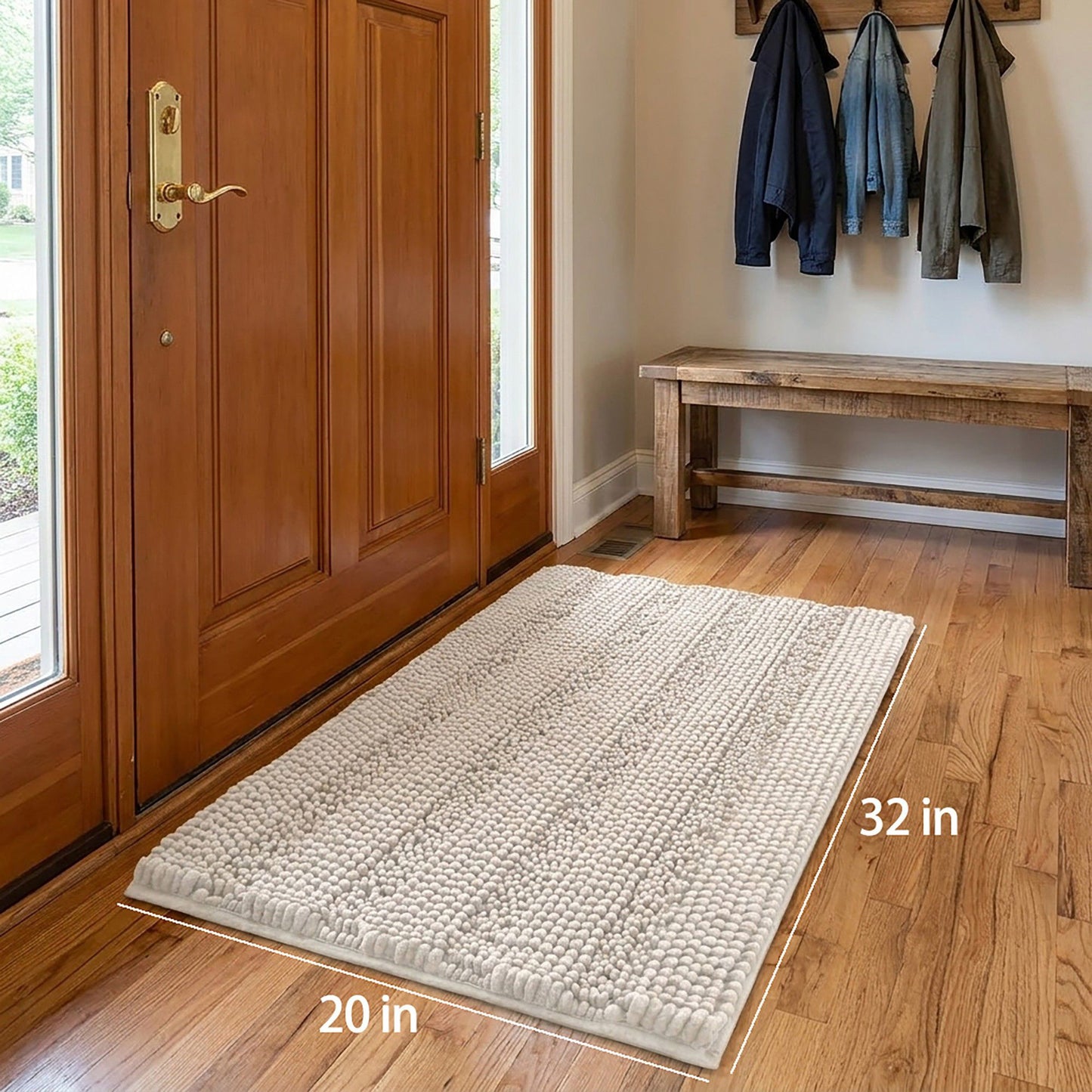 Chenille Bath Mat with Plush Noodle Texture and Non Slip Backing