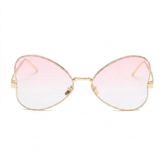 Round Oval Fashion Polarized Sunglasses with Lightweight Metal Frame and Gradient Lenses