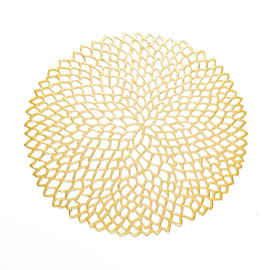 4 Set Round Geometric Cutout Placemats with Modern Floral Design 15in