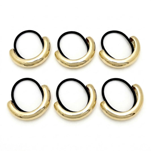 Gold Tone Hair Ties Set 6 Pack Accent Elastic Ponytail Holders Minimalist Hair Accessories