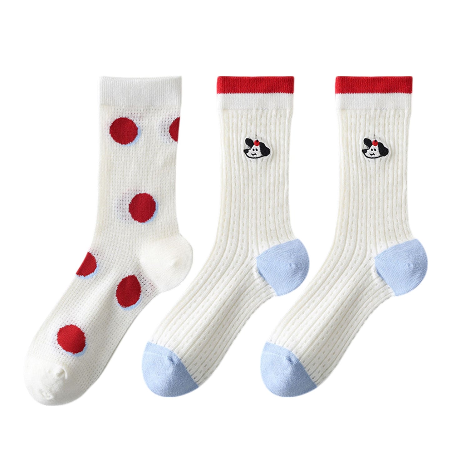 Womens Cute Cartoon Embroidered Crew Socks 3-Pair Pack Fun Patterned Cotton Knit Soft and Stretchy Casual Style