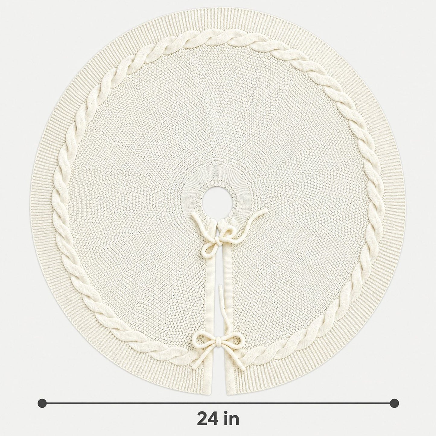 Cable Knit Christmas Tree Skirt with Bow Tie Closure
