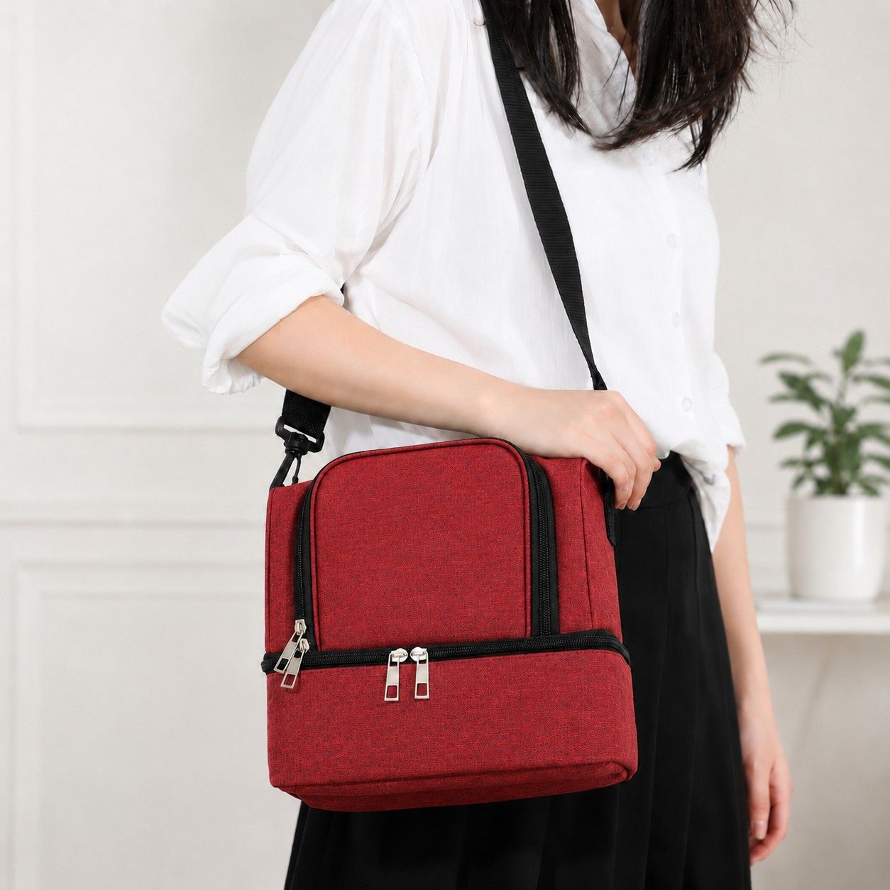 Dual Compartment Insulated Lunch Bag with Adjustable Shoulder Strap
