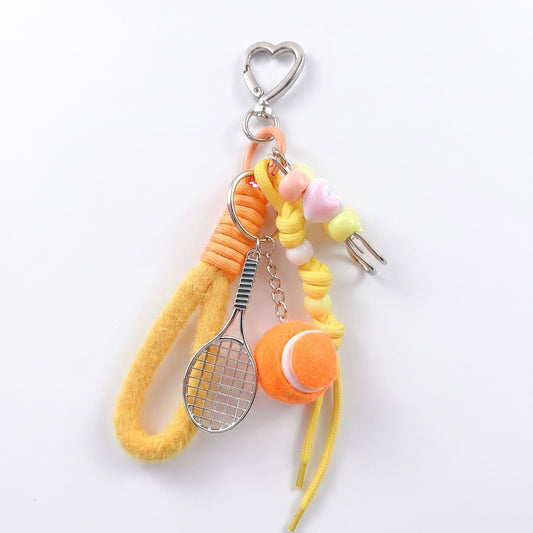 2-Piece Womens Sports Themed Bag Charm with Hanging Clip and Tennis Accessory