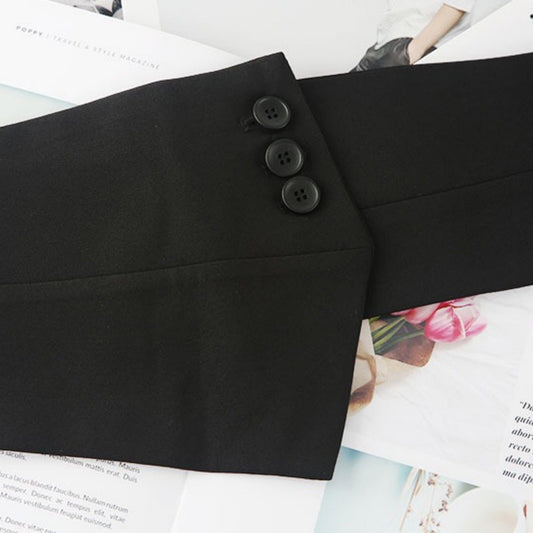 Structured Asymmetrical Wide Waist Belt with Overlapping Panel Design and Decorative Button Accents 7.5x31.5in