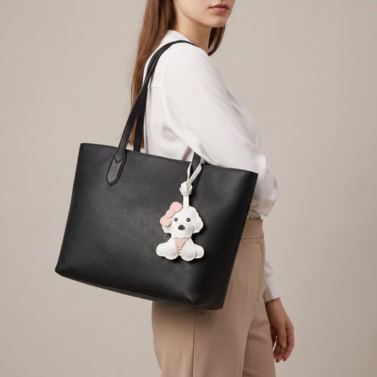Puppy Dog Bag Charm with Pink Bow Accent