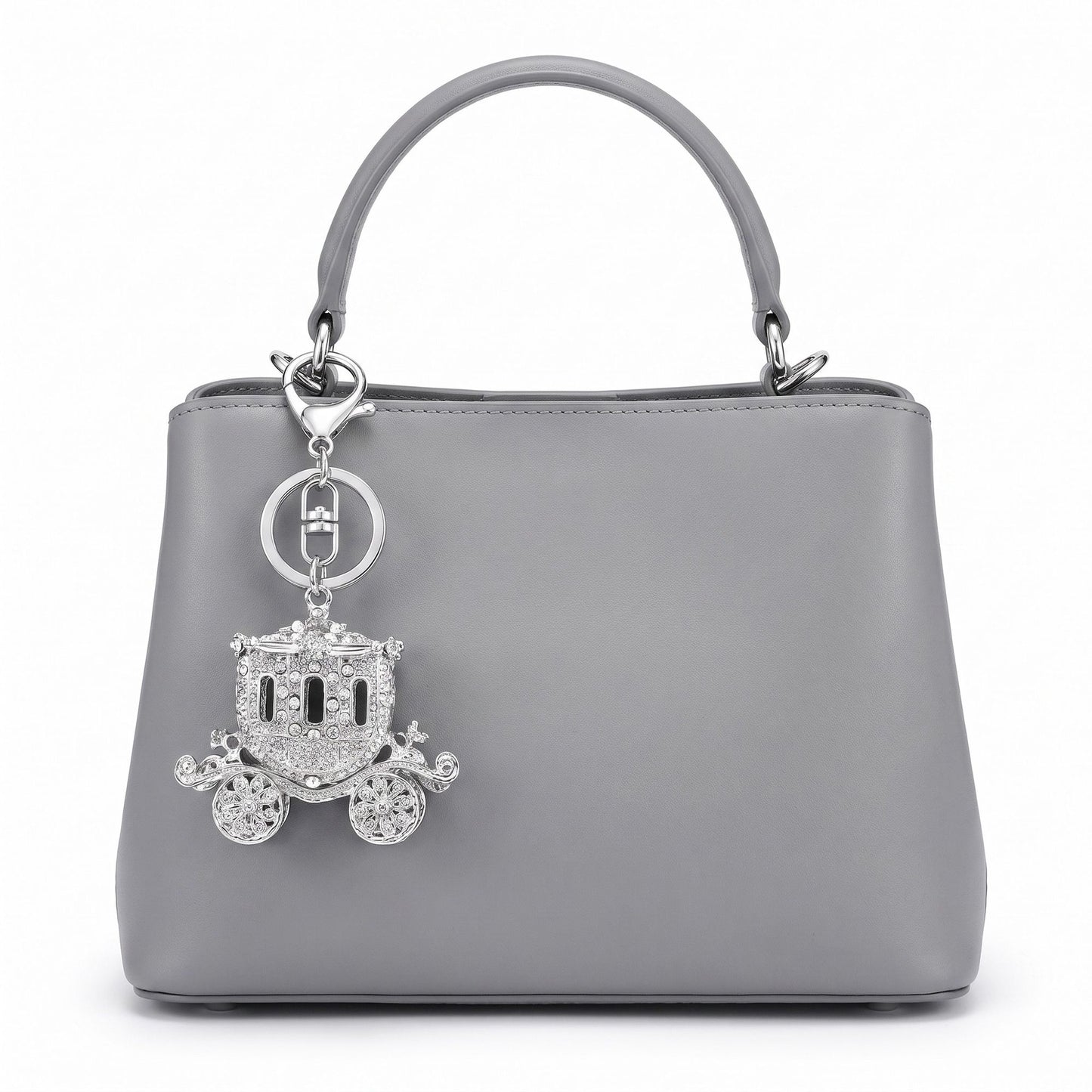 Carriage Rhinestone Keychain Bag Charm with Lobster Clasp and Key Ring