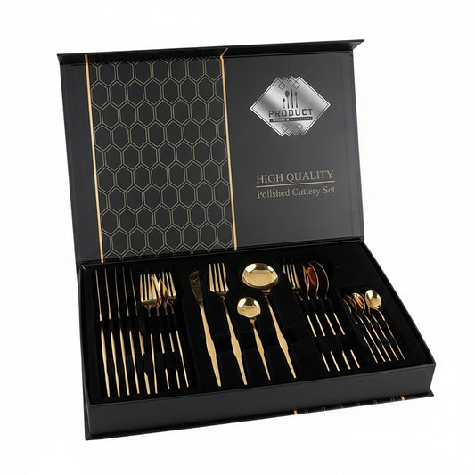 24 Piece Flatware Set Service for 6 Polished Stainless Steel Cutlery Set with Forks Knives Spoons Gift Box