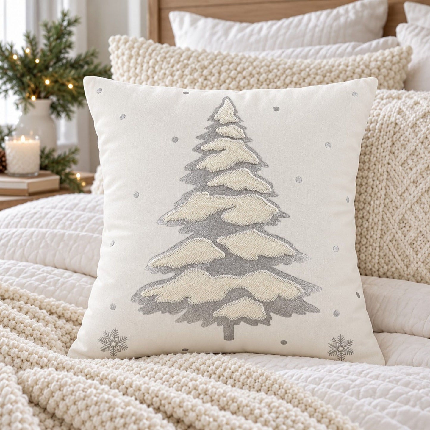 Christmas Tree Embroidered Decorative Throw Pillow Cover (Single Piece)