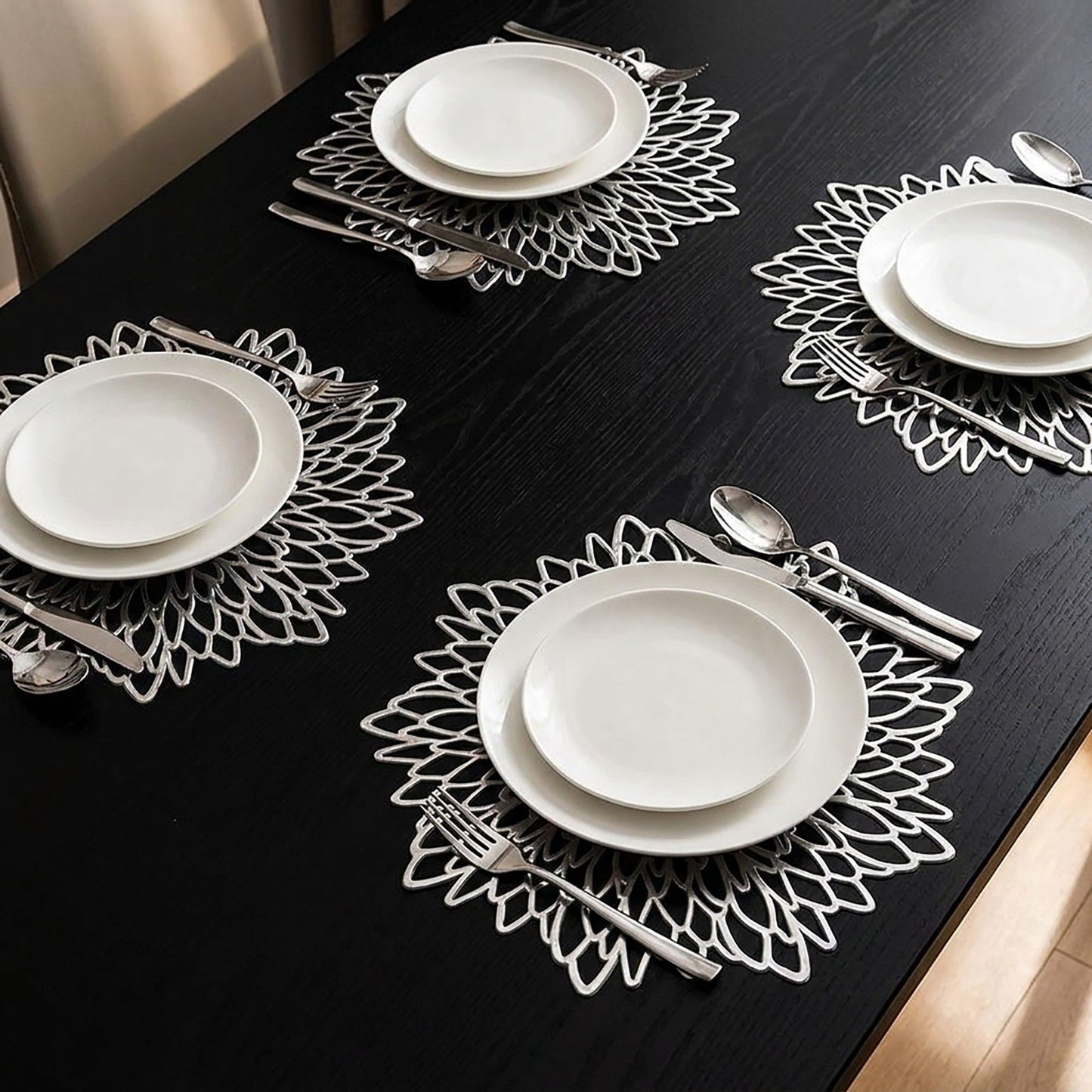 4 Piece Set Round Floral Cutout PVC Placemats Heat Resistant Decorative Table Mats