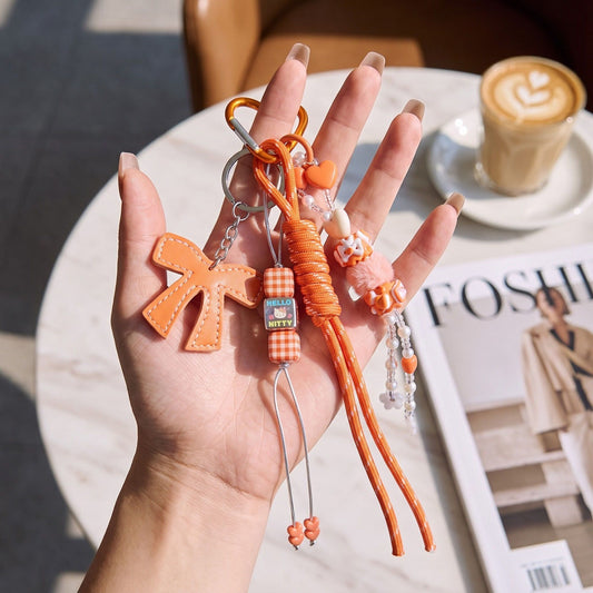 2-Piece Womens Bag Charm with Hanging Strap and Decorative Accents