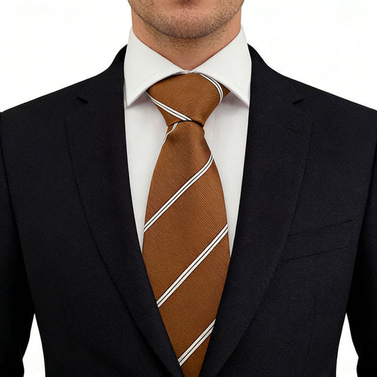 Men's Polyester Filament Tie with White Diagonal Stripes - Formal/Casual Necktie for Business, Weddings & Daily Wear