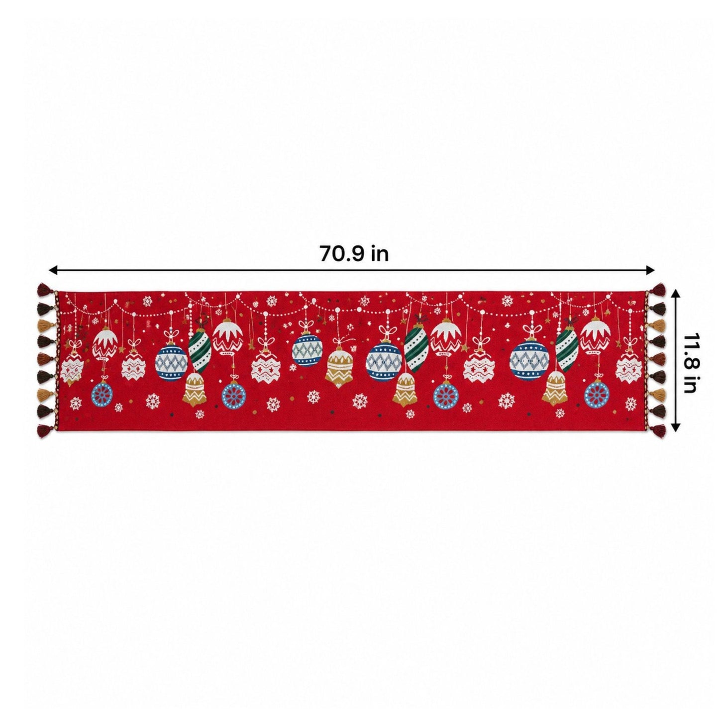 Christmas Ornament Chenille Jacquard Table Runner with Tassels for Holiday Dining Decor