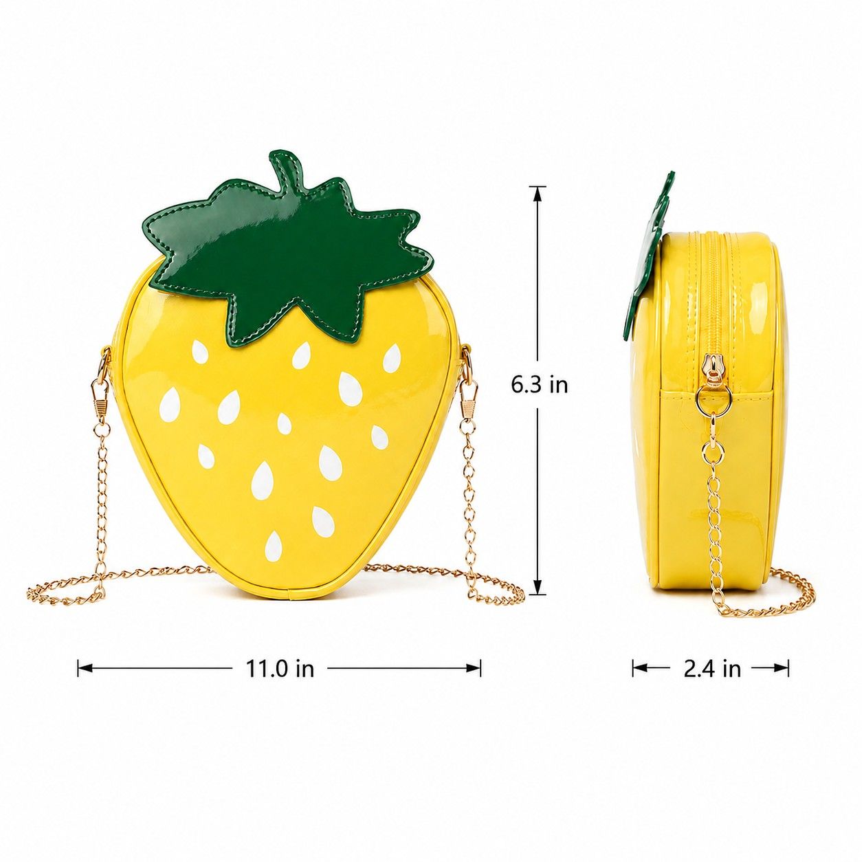 Strawberry Shaped Crossbody Bag with Chain Strap and Zip Closure