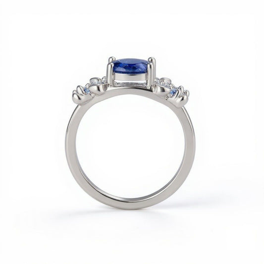 Women's Oval Gemstone Ring with Crystal Butterfly Accents and Floral Design