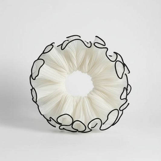 Pleated Organza Hair Scrunchie with Contrast Trim and Voluminous Ruffled Design