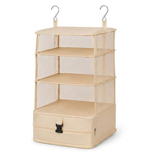 3 Shelf Hanging Closet Organizer with Zipper Storage Compartment and Hooks