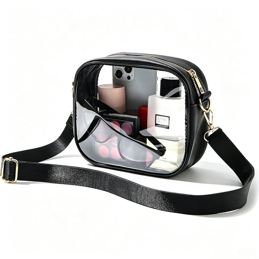 Clear Crossbody Bag with Front Zipper Pocket, Structured Trim and Adjustable Removable Shoulder Strap