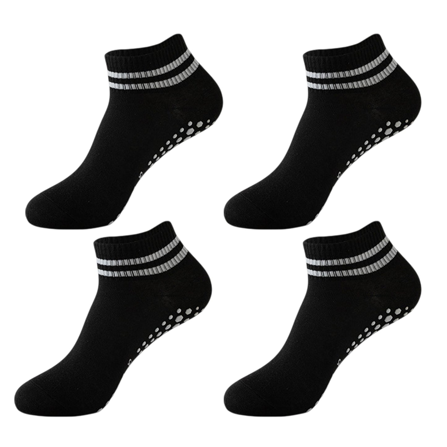4 Pairs Ankle Grip Yoga Socks Soft Cotton Non-Slip Bottom Striped Cuff