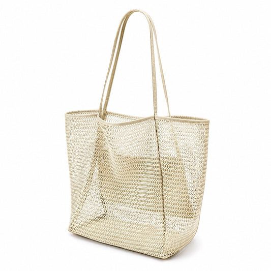 Mesh Tote Bag Large Capacity Lightweight Polyester Shoulder Handbag with Inner Pouch