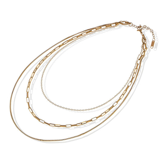 Women's Stainless Steel Multi-Layer Necklace with 18K Gold Plating, Adjustable Length, Modern and Versatile Chain Design