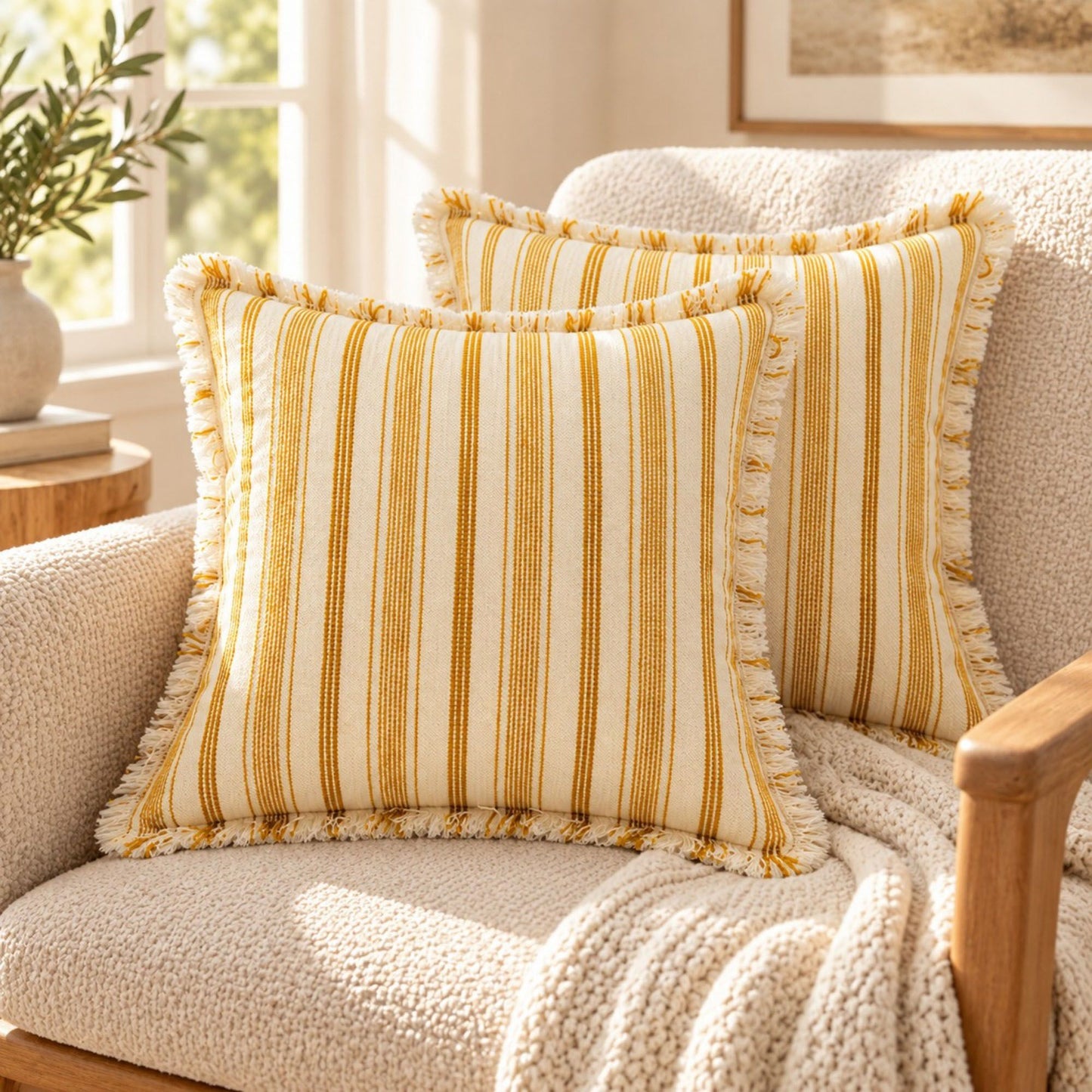 Striped Fringe Decorative Throw Pillow Cover Set of 2