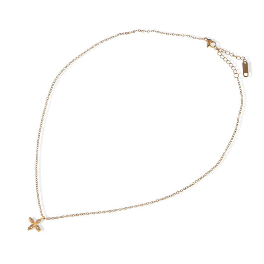 Women's Stainless Steel Necklace with 18K Gold Plated Cross Pendant, Clear Zircon Accents, Adjustable Chain, Modern Design