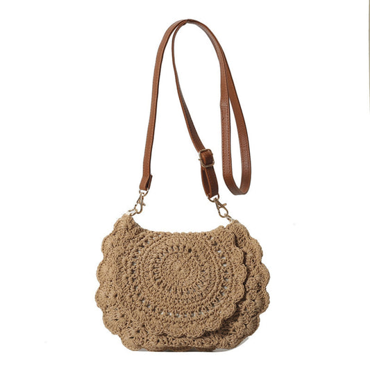 Crochet Crossbody Bag with Scalloped Flap and Adjustable Strap