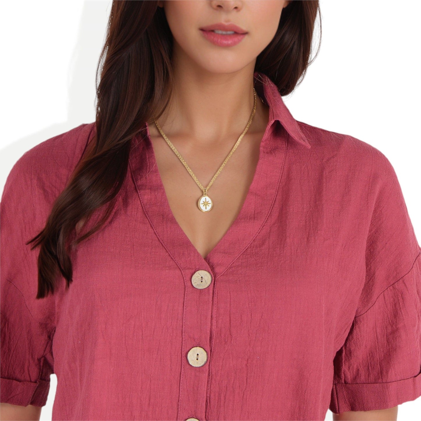 Women's Stainless Steel Necklace with 18K Gold Plated Starburst Pendant, Mother of Pearl Inlay, Adjustable Chain, Unique Design