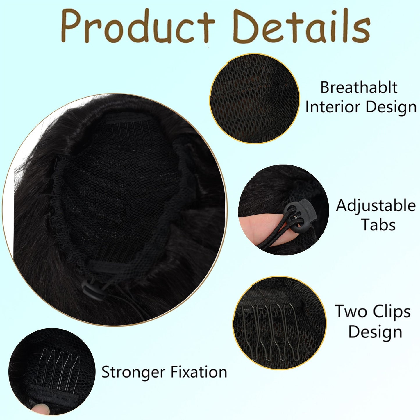 12-Inch Yaki Straight Ponytail Extension Fluffy Thick Drawstring Synthetic Hairpiece with Adjustable Clips