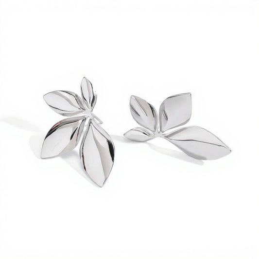 Women's Sculpted Leaf Drop Earrings with Polished Layered Petal Design and Bold Modern Silhouette for Statement Style
