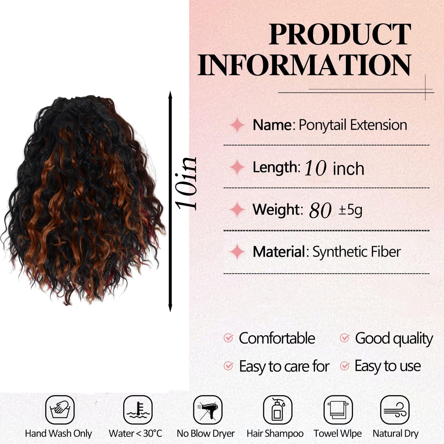 10 Inch Short Curly Drawstring Ponytail Extension for Women Synthetic Clip-In Ponytail Hairpiece for Daily Use