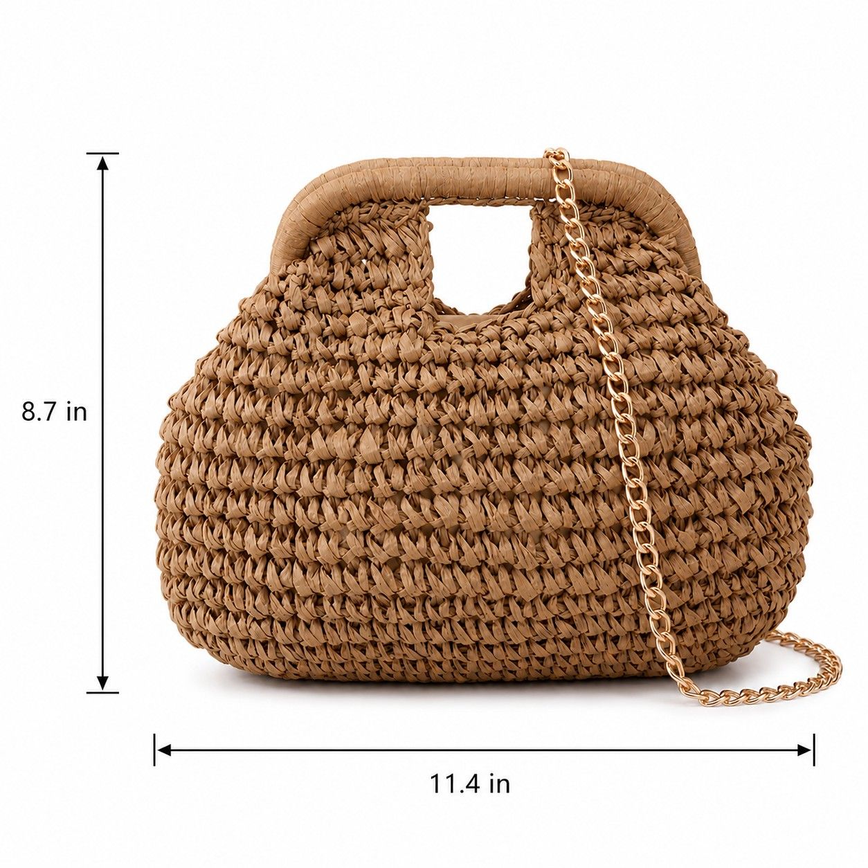 Small Woven Straw Handbag Chain Crossbody Bag with Top Handle and Flap Closure