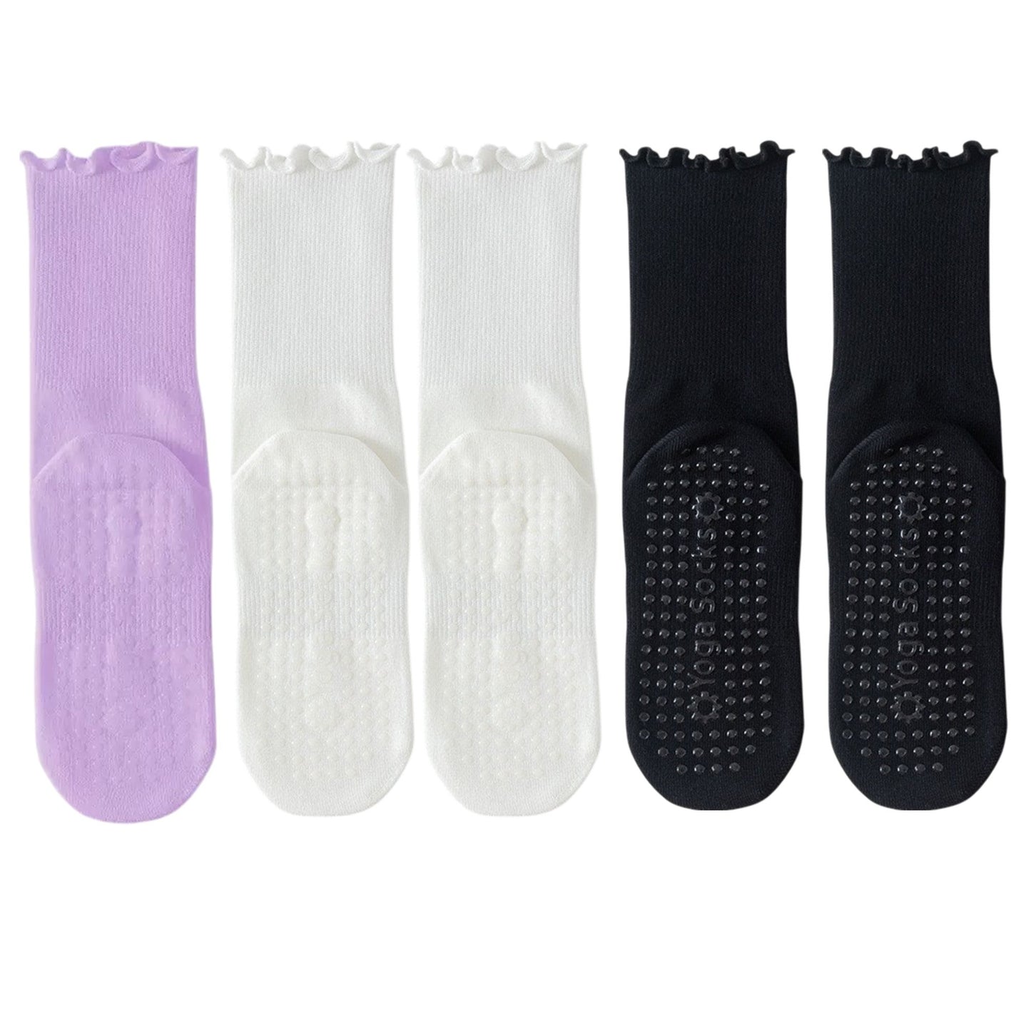 5 Pairs Anti-Slip Crew Yoga Socks Soft Cotton Grip Sole Seamless Toe Design for Pilates Indoor Workouts