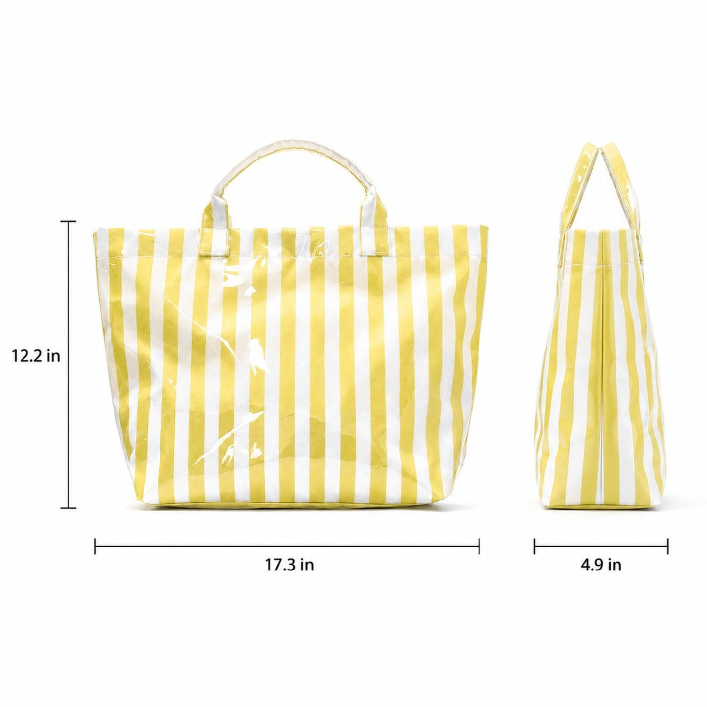 Striped Tote Bag Glossy Coated Large Capacity Shoulder Bag for Travel and Beach