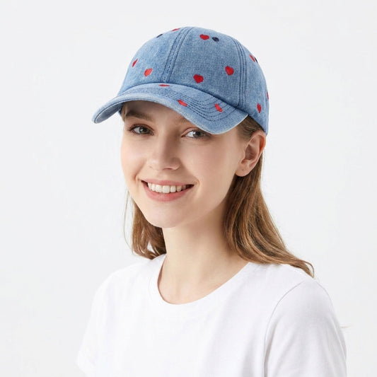 Denim Baseball Cap Heart Embroidered Adjustable Dad Hat