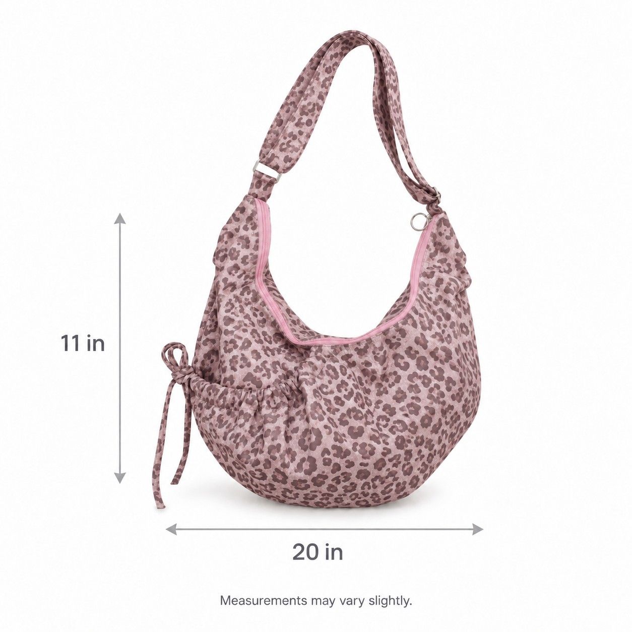 Leopard Print Suede Look Crescent Hobo Shoulder Bag with Zip Closure and Exterior Pocket