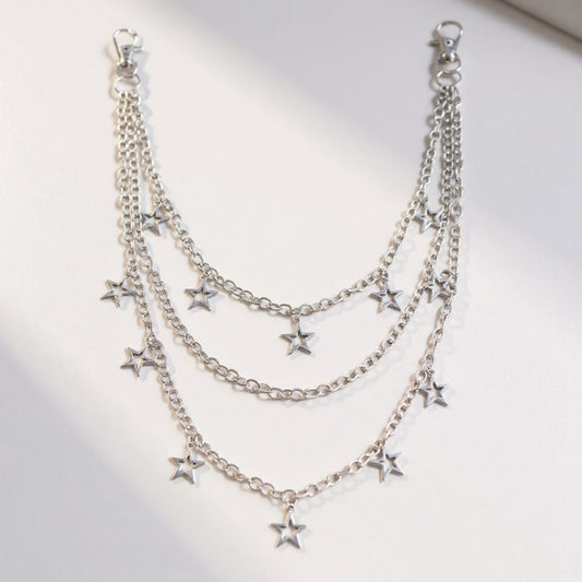 Star Charm Multi-Layer Chain Belt with Metal Loops and Punk-Inspired Drape Design 25in